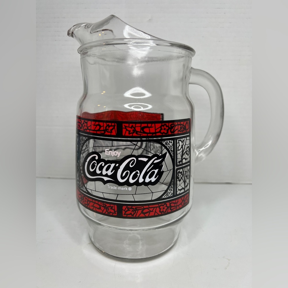 Vintage Enjoy Coca Cola Large Glass Pitcher 1970s Ice Catching Spout